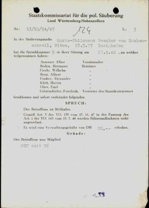 Waenker von Dankenschweil, Marie-Philomene