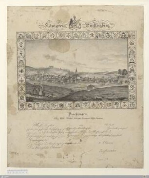 Königreich Württemberg, Dischingen, Koenigl. Württ. Fürstlich Taxis'sches Bezirksamt Schloss Neresheim : [Handwerksbrief, NN, Dischingen, 18XX]; Nachdem der gelernte ... von ... Ober Amts ... sich über seine ... Befähigung zu ... Ausübung des ... Handwerks ... ausgewiesen, und ... das Meisterrecht ... erlangt hat, so wird ihm ... der gegenwärtige Meisterbrief zugestellt; Dischingen den ... 18... ...