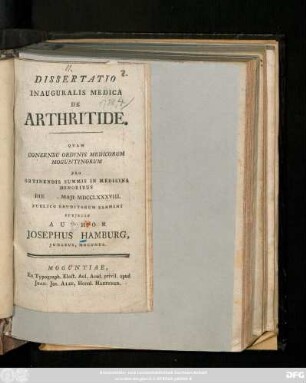 Dissertatio Inauguralis Medica De Arthritide