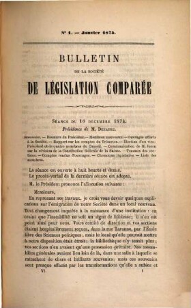 Bulletin de la Société de Législation Comparée. 4. 1874/75 (1875)