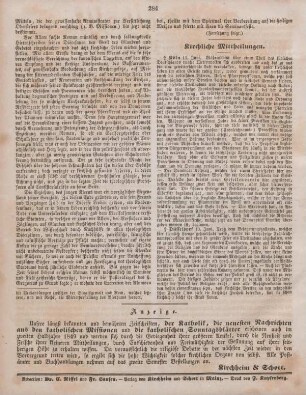 284 Kirchliche Mittheilungen ; Anzeige