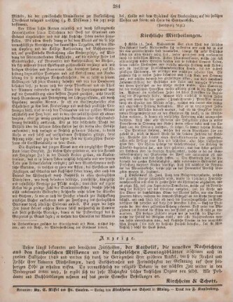 284 Kirchliche Mittheilungen ; Anzeige