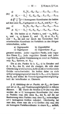 § 11. Abbildung der or. Punkte, der Bn-1, der Speere und der or. Rn-2 auf Punktmannigfaltigkeiten in höheren Räumen.