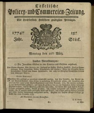 13tes Stueck, Montag den 28ten Maerz 1774