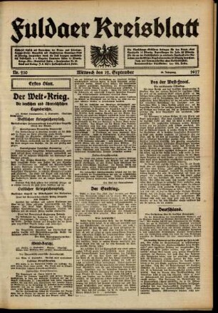 Erste Ausgabe vom Mittwoch, den 12. September 1917.