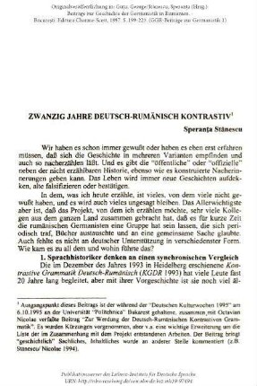 Zwanzig Jahre Deutsch-Rumänisch kontrastiv