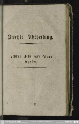 Zweyte Abtheilung. Lehren Jesu und seiner Apostel