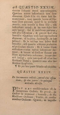 Quaestio XXXIV. De Sacramento ordinis, quoad ejus essentiam, & ejus partes, in quinque articulos divisa.