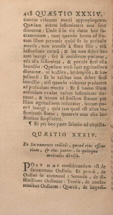 Quaestio XXXIV. De Sacramento ordinis, quoad ejus essentiam, & ejus partes, in quinque articulos divisa.
