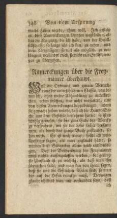 Anmerckungen über die Freymäurer überhaupt