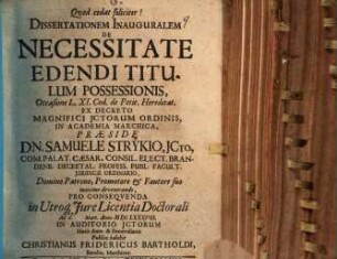 Diss. inaug. de necessitate edendi titulum possessionis