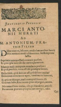 Institutio Puerilis Marci Antonii Mureti Ad M. Antonium, Fratris Filium