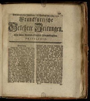 Num. LXI. Dienstags den 1. Aug. 1752 - Num. LXX. Freytags den 1. Sept. 1752