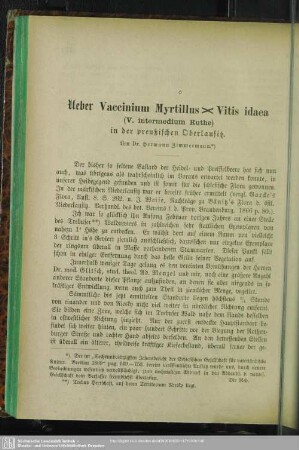 Ueber Vaccinium Myrtillus ... Vitis idaea (V. intermedium Ruthe) in der preußischen Oberlausitz