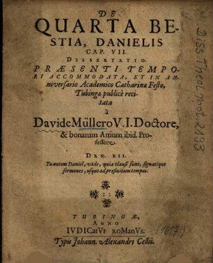 De Quarta Bestia Danielis Cap. VII. Dissertatio
