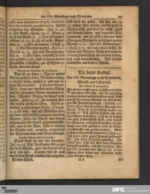 Die dritte Predigt, Am VIII. Sonntage nach Trinitatis.