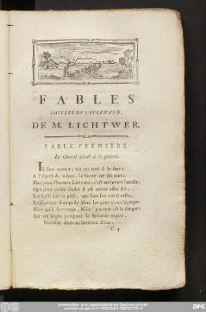 Fable Premiere. Le Cheval allant à la guerre.