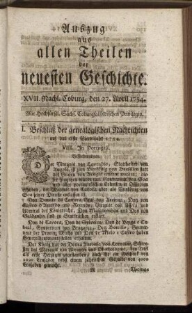XVII. Nachl. Coburg, den 27. April 1754.