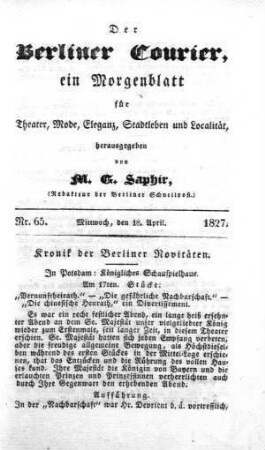 Nr. 65, Mittwoch, den 18. April 1827