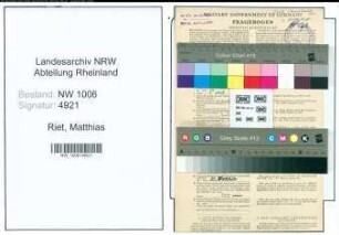 Entnazifizierung Matthias Van Riet , geb. 23.12.1900 (Kuefer)