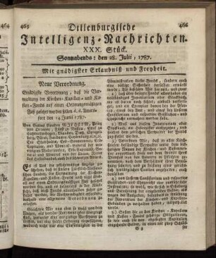 XXX. Stück. Sonnabends: den 28. Julii, 1787.