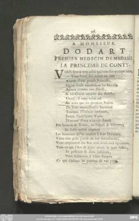 A Monsieur Dodart Premier Medecin De Madame La Princesse De Conty.