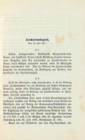 Zweckverbandsgesetz. Vom 19. Juli 1911