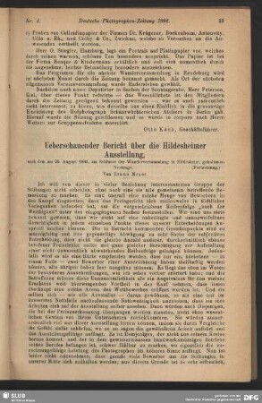 Ueberschauender Bericht über die Hildesheimer Ausstellung