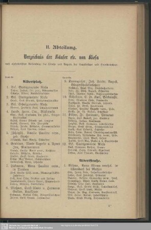 II. Häuserbuch : II. Abteilung. Verzeichnis der Häuser etc. von Riesa