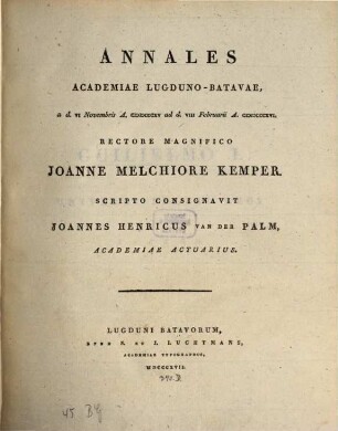 Annales Academiae Lugduno-Batavae. 1815/16 = T. 1. 1817