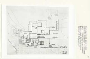 Schauspielschule und Theater (Diplomarbeit bei Bernhard Hermkes): Schauspielschule, Werkstattheater, Grundriss Kellergeschoss - 1.00 und Erdgeschoss + 1.50
