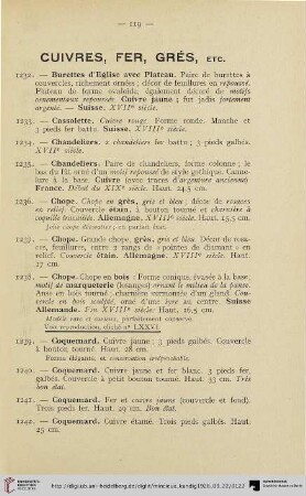 Cuivres, fer, grés, etc. (Nr. 1232-1251)