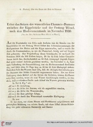 11: Ueber das Setzen des wasserfreien Chaussée-Dammes zwischen der Lippebrücke und der Festung Wesel, nach dem Hochwasserstande im November 1836