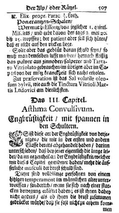 Das III. Capitel. Asthma Convulsivum. Engbrüstigkeit/ mit spannen in den Schultern.