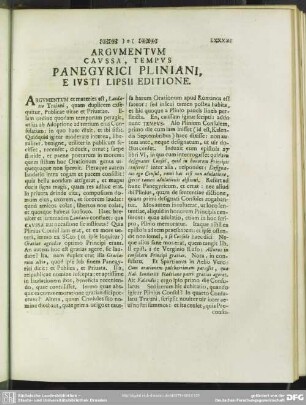 Argumentum Caussa, Tempus Panegyrici Pliniani, E Iusti Lipsii Editione