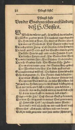 Pfingst-feste Von der Gnadenreichen außsändung deß H. Geistes.