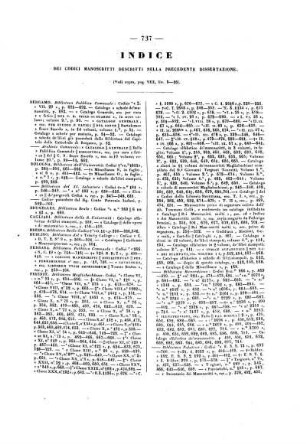 Indice del Codici Manoscritti Descritti nella Precedente Dissertazione.