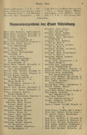 Namensverzeichnis Stadt Nikolsburg