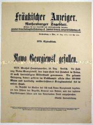 Extrablatt der Tageszeitung "Fränkischer Anzeiger" zur Einnahme vbon Nowo Georgiewsk