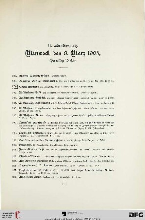 II. Auktionstag. Mittwoch, den 8. März 1905, Vormittag 10 Uhr (Nr. 188-358)