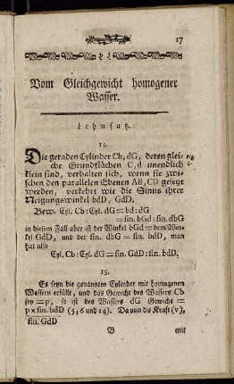 Vom Gleichgewicht homogener Wasser.