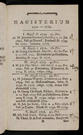 1-11, Magisterium 1710 - 1732