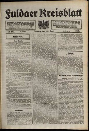 Erste Ausgabe vom Samstag, den 28. Juni 1913.