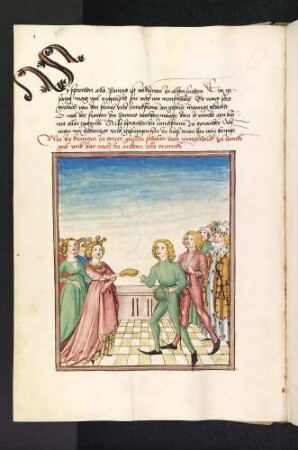 Sidonia reicht dem Marschall eine goldene Schale zum Trank und als Geschenk