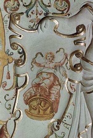 Groteskendekoration der Fensterwand und des stukkierten Frieses