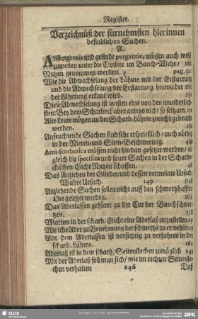 Verzeichniß der fürnehmsten hierinnen befindlichen Sachen