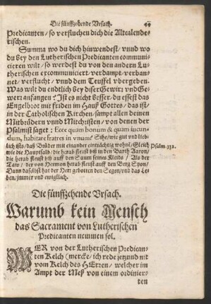 Die fünffzehende Ursach Warumb kein Mensch das Sacrament von Lutherischen Predicanten nemmen sol.
