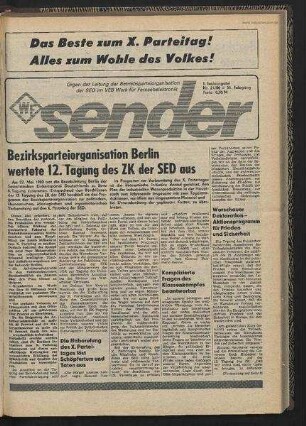 Betriebszeitung 'WF-Sender', Nr.21/1980 (1. Juniausgabe 1980)