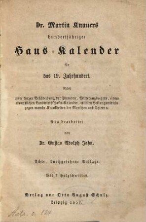 Dr. Martin Knauers hundertjähriger Haus-Kalender für das 19. Jahrhundert