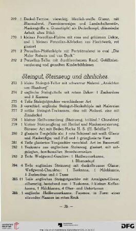 Steingut, Steinzeug und ähnliches (Nr.273-320)